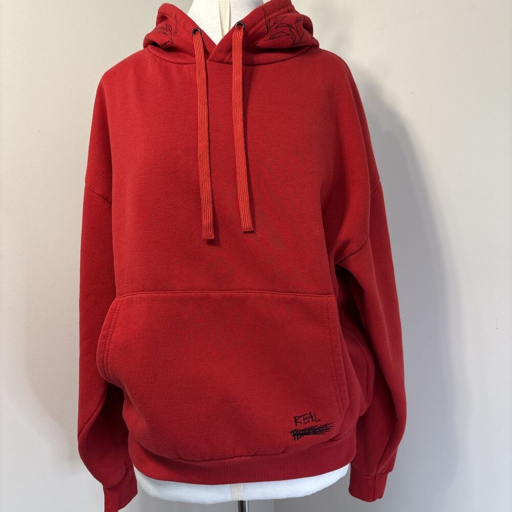 Reason Red Graphic Embroidery Hoodie Roses Be Real Not Perfect Unisex M